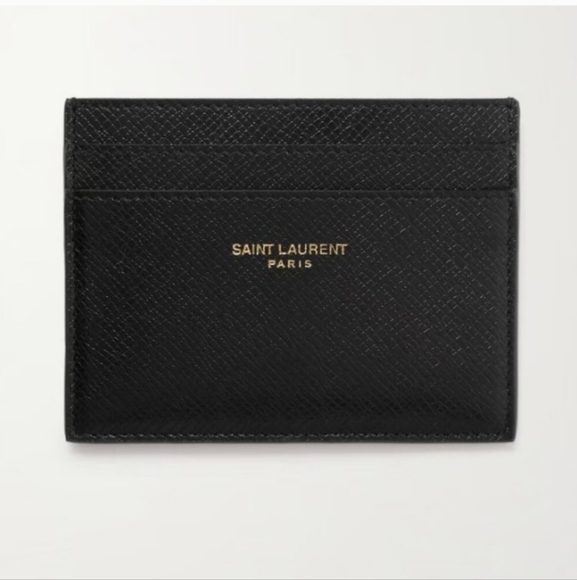 Saint Laurent Logo-Print Upcycled Cross-Grain Leather Cardholder/ BRAND NEW - Picture 1 of 3